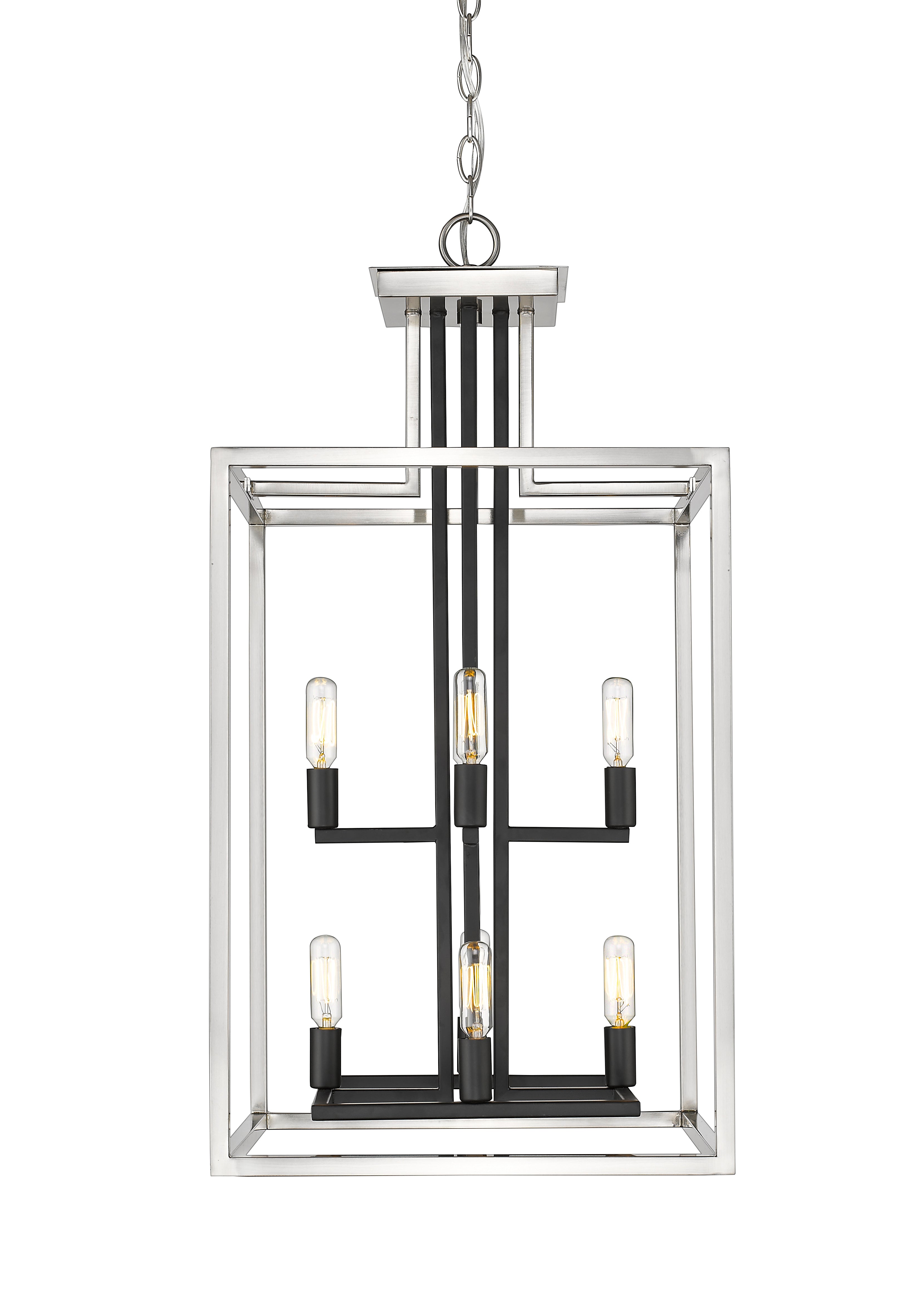 Quadra 8 Light Chandelier Brushed Nickel + Matte Black