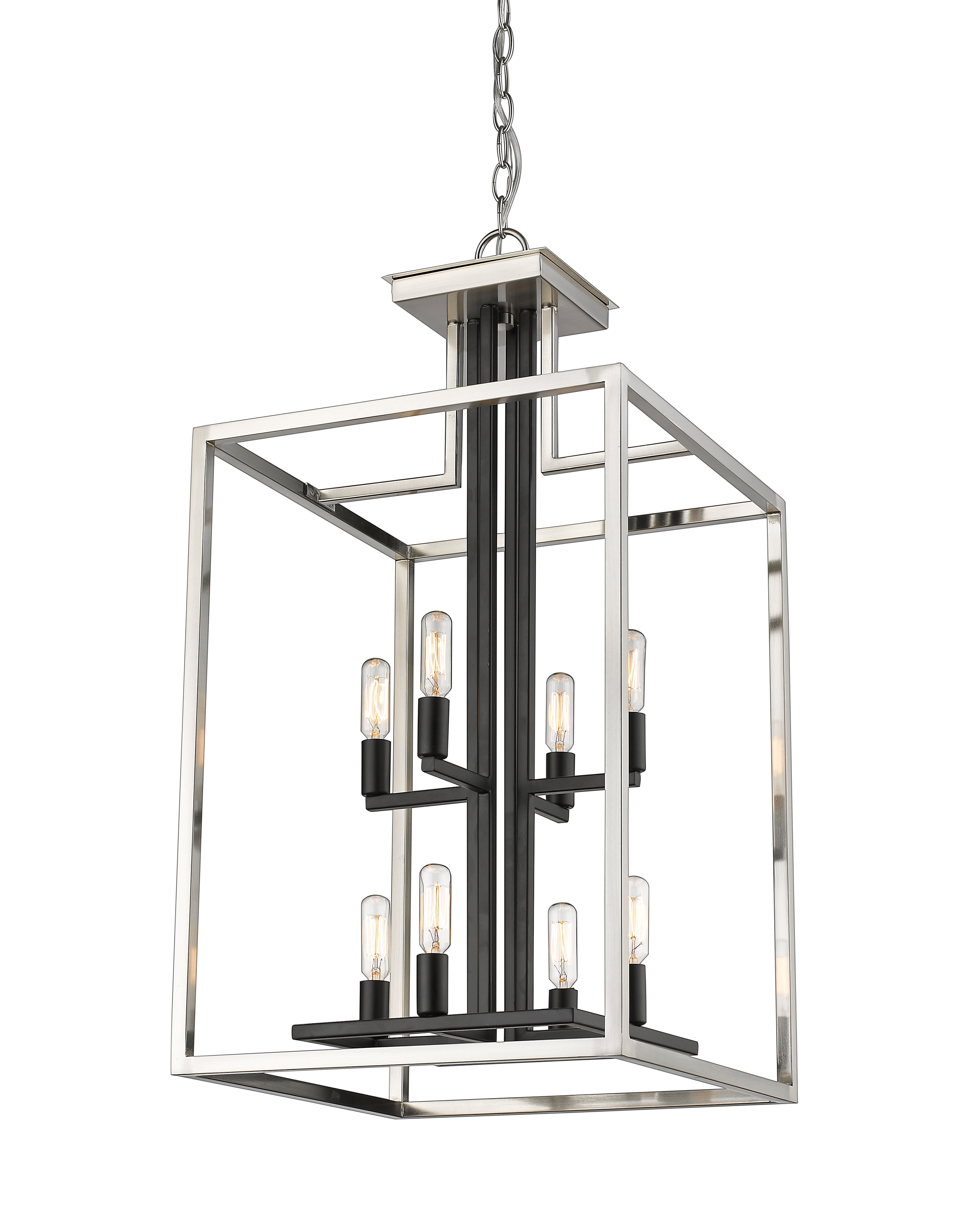 Quadra 8 Light Chandelier Brushed Nickel + Matte Black