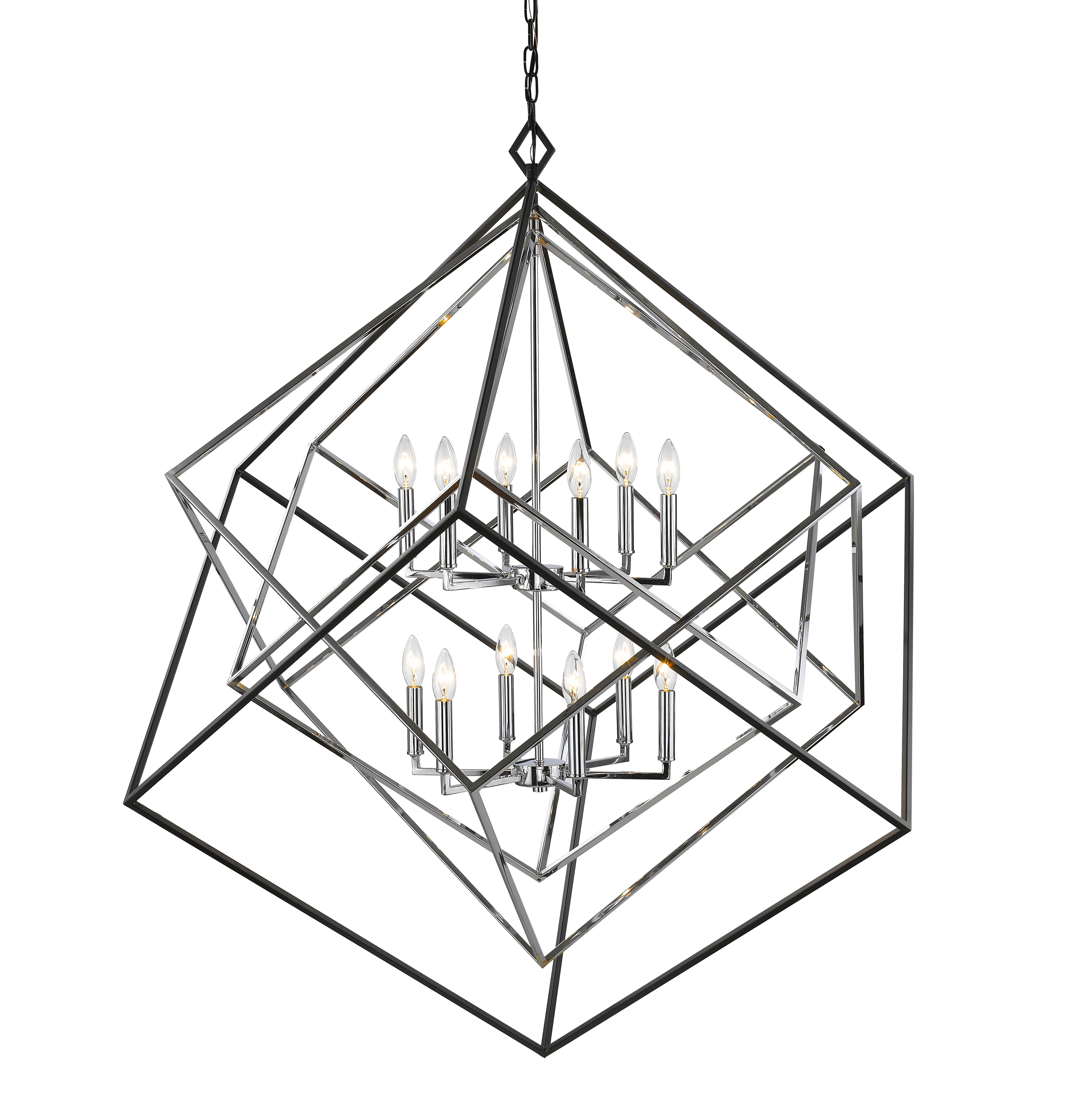 Euclid 12 Light Chandelier Chrome + Matte Black
