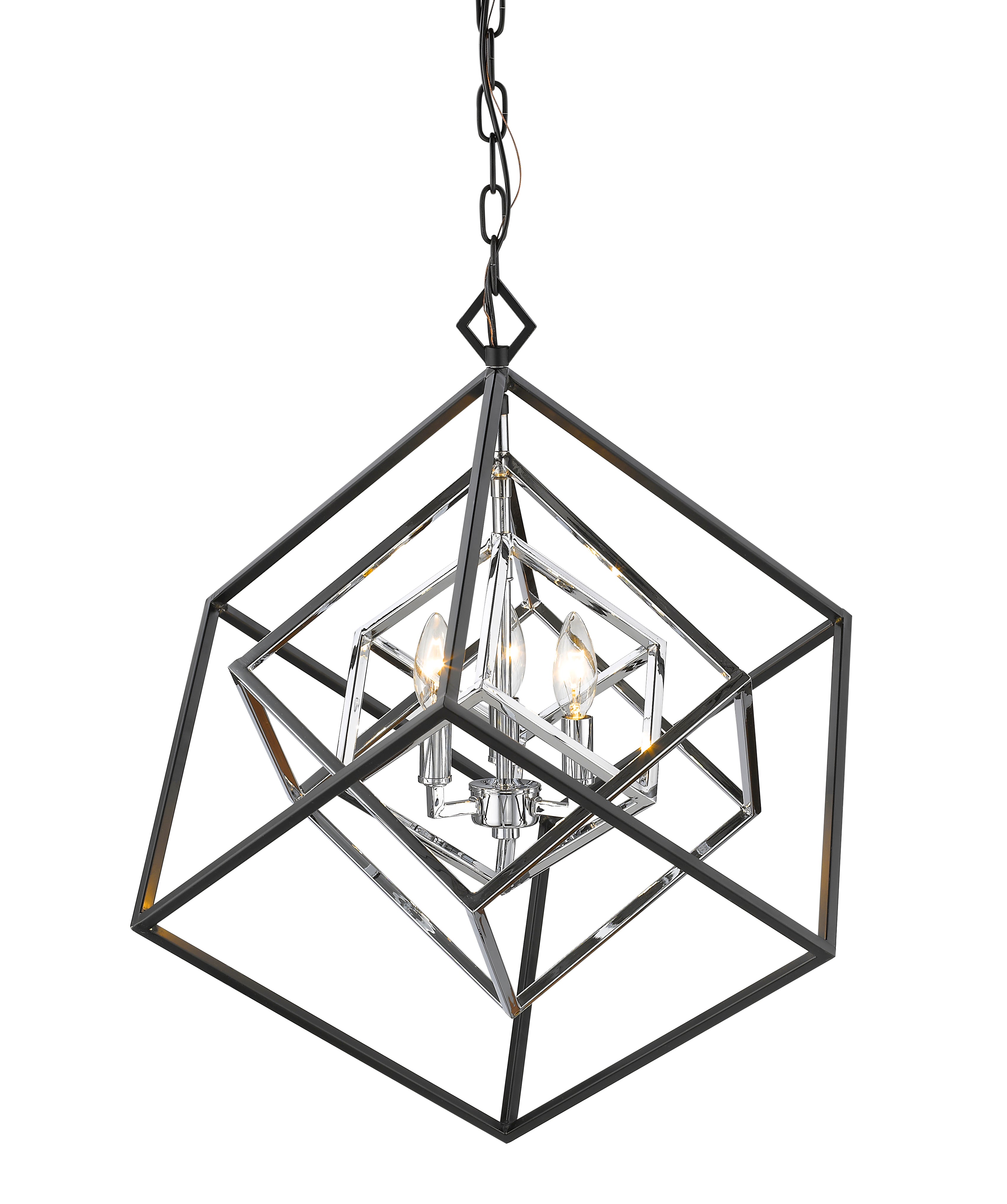 Euclid 3 Light Chandelier Chrome + Matte Black