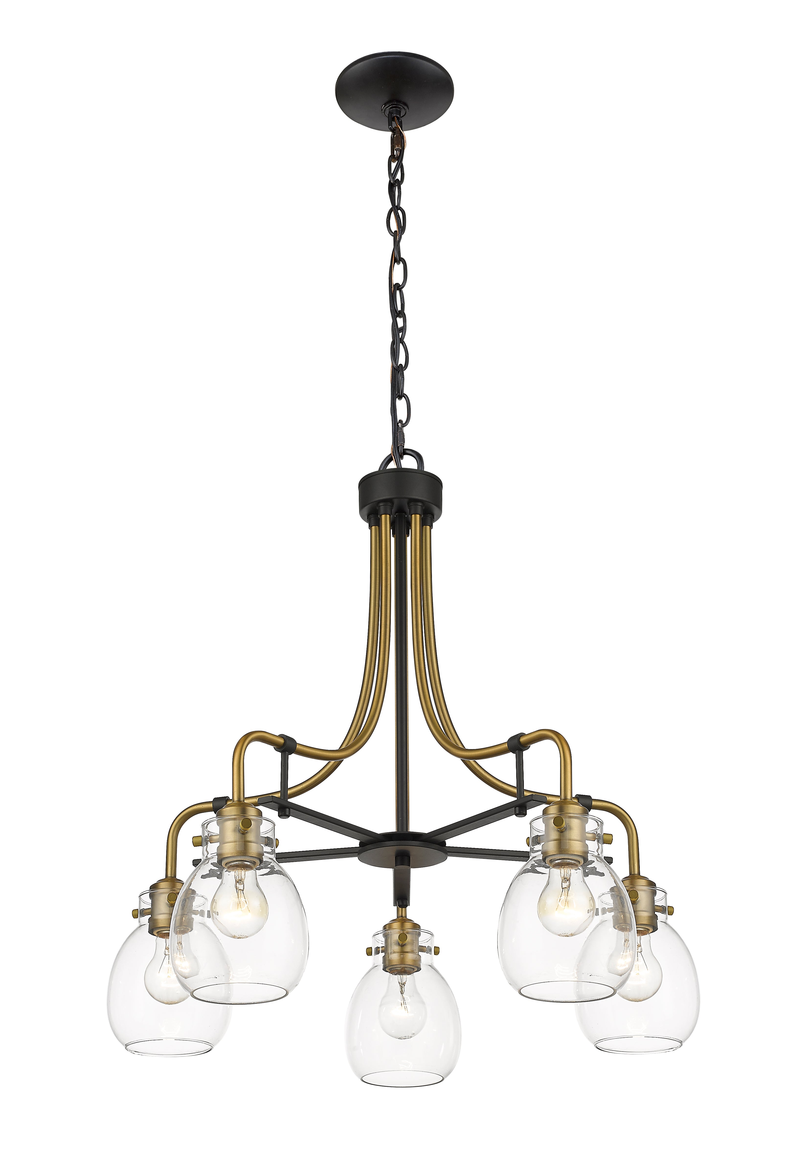 Kraken 5 Light Chandelier Matte Black + Olde Brass