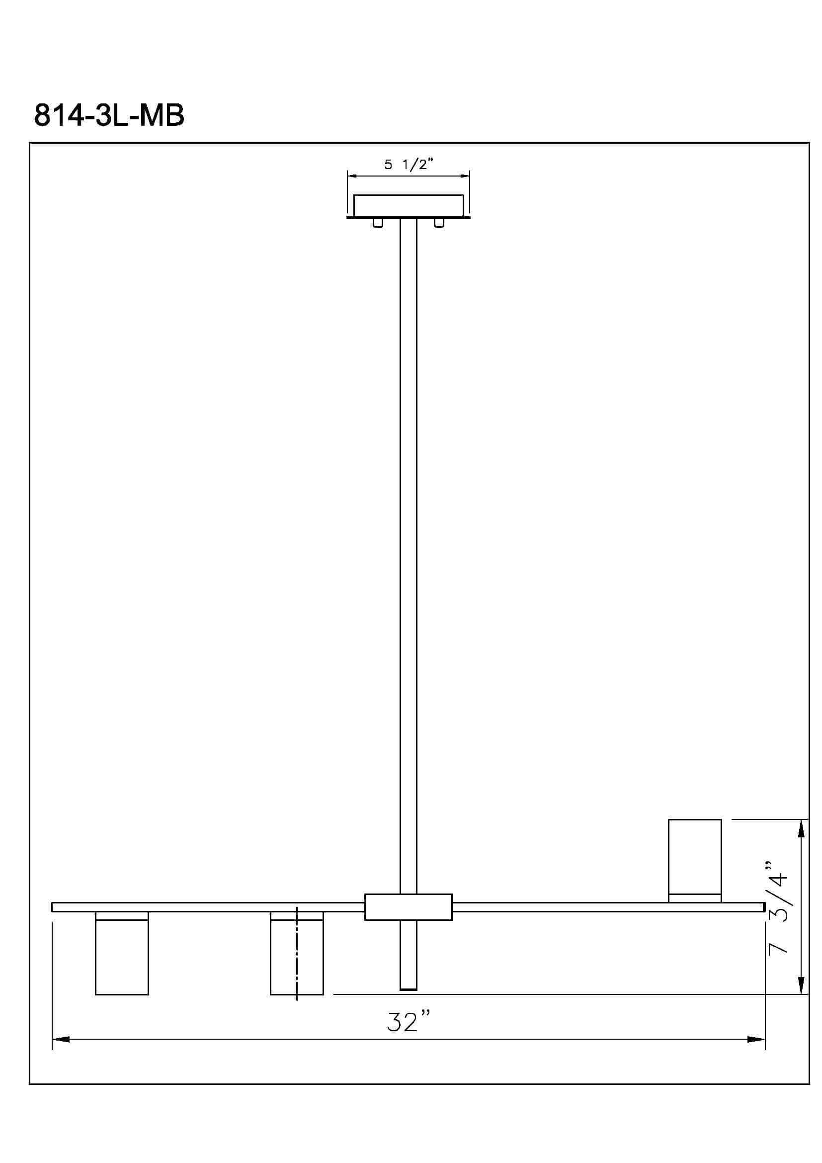 Calumet 3 Light Linear Chandelier Matte Black + Olde Brass